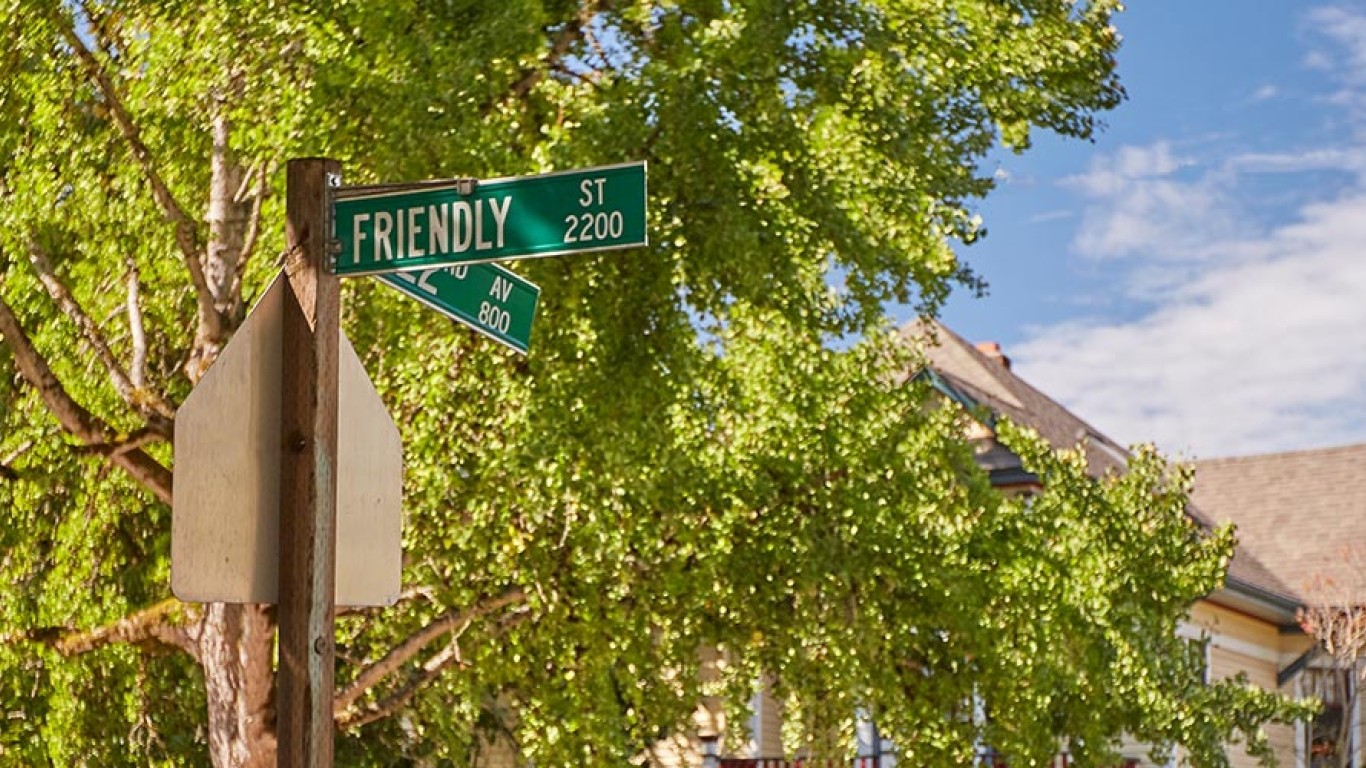 Vista panorámica de un cartel de calle que dice “Friendly Street”