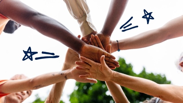 All hands in the middle with doodles.