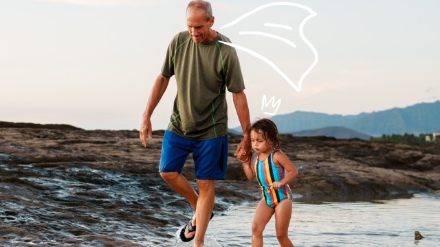 Man walking with little girl, holding hands