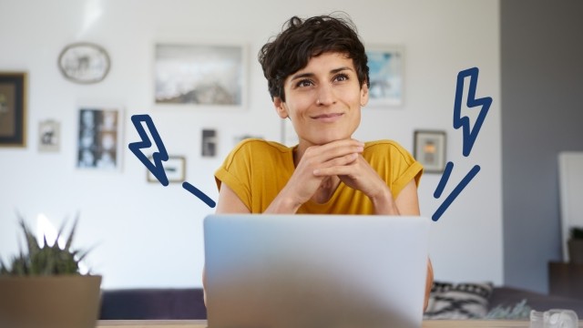 Woman with her computer and doodles