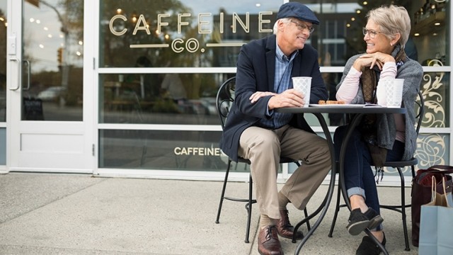 Retired couple at coffee shop