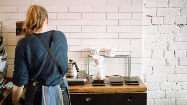 Woman working at counter