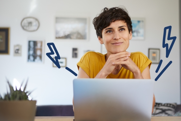 Woman with her computer and doodles 