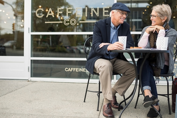 Retired couple at coffee shop